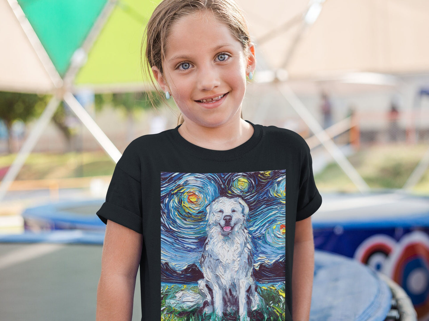 Kids Short Sleeve Shirt Great Pyrenees Youth Tee Starry Night Childs TShirt Dog Art Clothing Colorful Pet Children's Apparel Dog Lover Gift