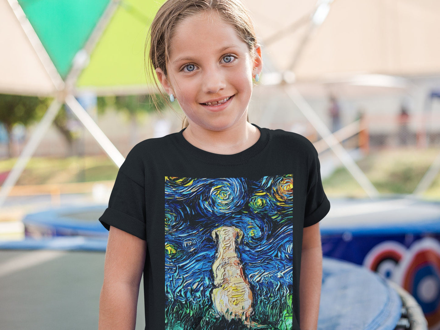 Kids Short Sleeve Shirt Yellow Labrador Youth Tee Starry Night Childs TShirt Dog Art Clothing Colorful Yellow Lab Children's Pet Apparel