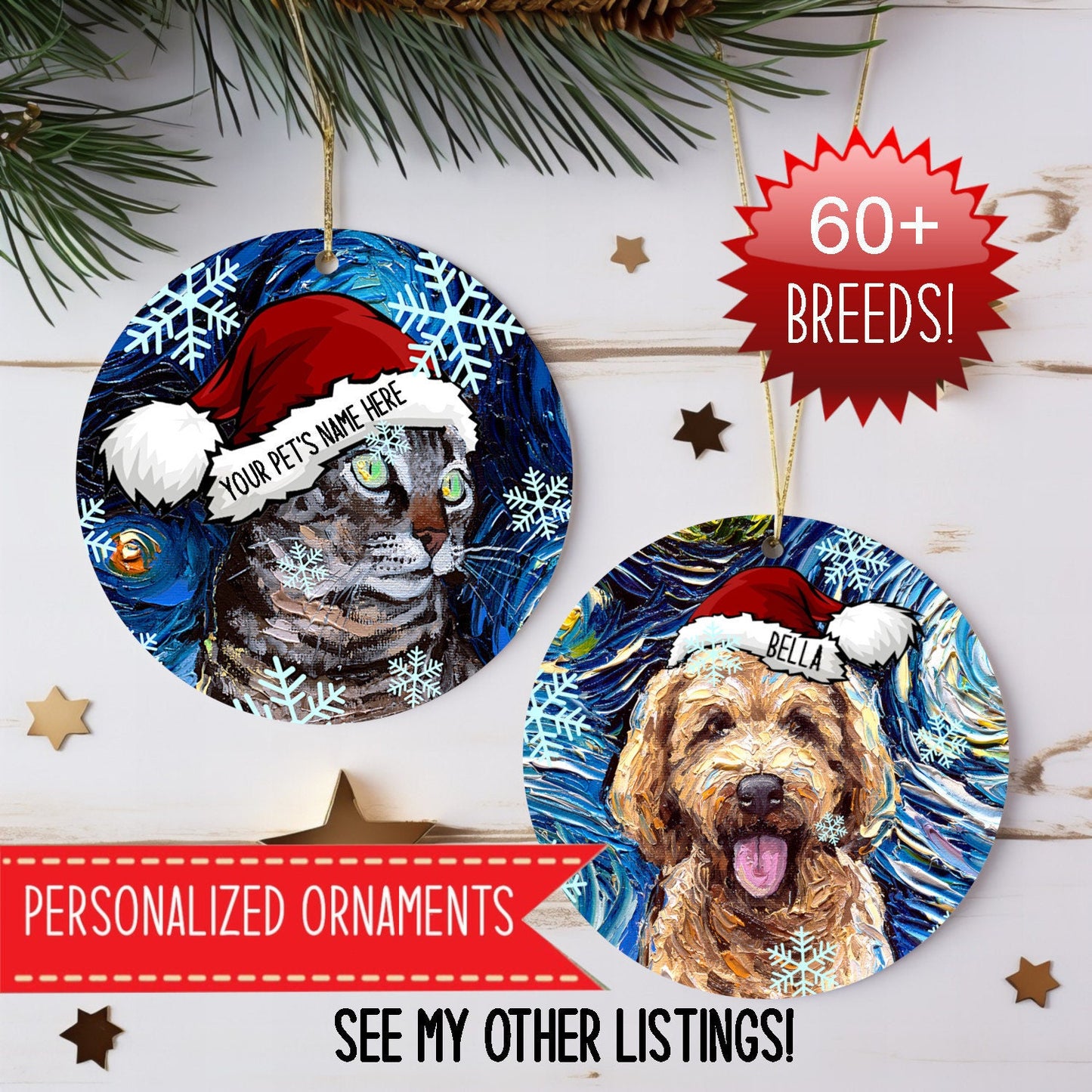 Starry Night Art Tortoiseshell Cat Ceramic Christmas Ornament Unique Holiday Decoration Artistic Cat Tree Adornment Elegant Festive Decor
