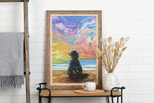 Black and Tan Dachshund Print Impressionist Dog Wall Art Dog Lover Gift Idea Colorful Beach Sunset Coastal Gallery Wall Art Pet Home Decor