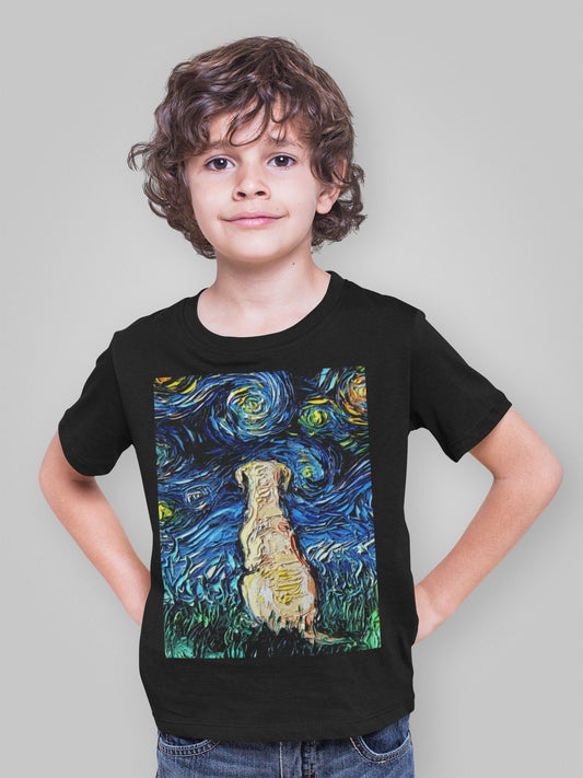 Kids Short Sleeve Shirt Yellow Labrador Youth Tee Starry Night Childs TShirt Dog Art Clothing Colorful Yellow Lab Children's Pet Apparel