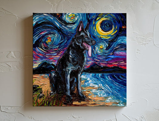 Black German Shepherd Dog Starry Night Canvas Print Impressionist Wall Art Dog Lover Gift Colorful Dog Print Gallery Wall Art Pet Home Decor