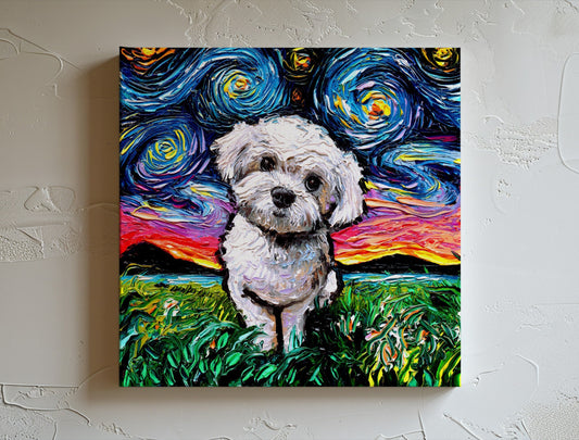Dog Art Canvas Print Maltipoo Starry Night Dog Lover Gift Maltese Dog Print Gallery Wall Art Impressionist Pet Mom White Poodle Home Decor