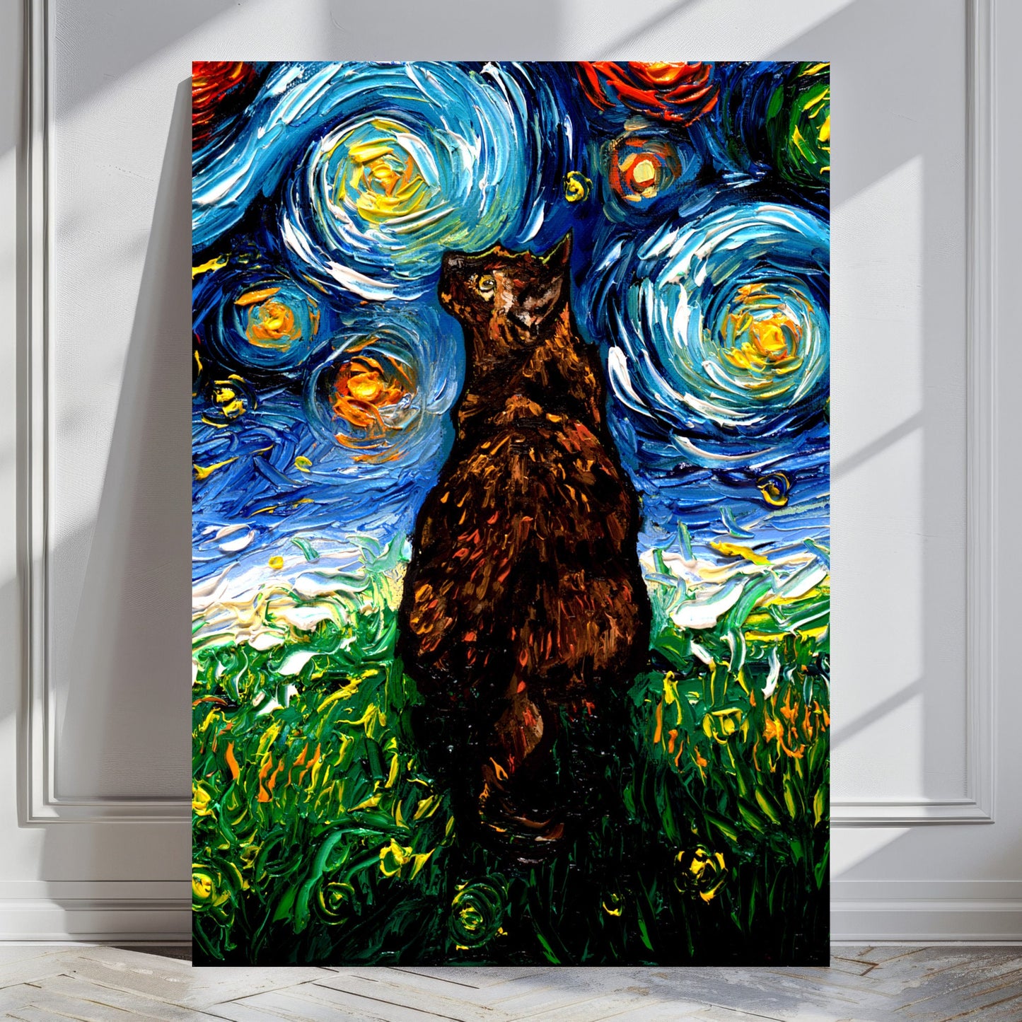 Tortoiseshell Cat Printable Wall Art Starry Night Digital Download Poster Home Decor PNG and JPG Files Print Your Own Tortie Cat Art