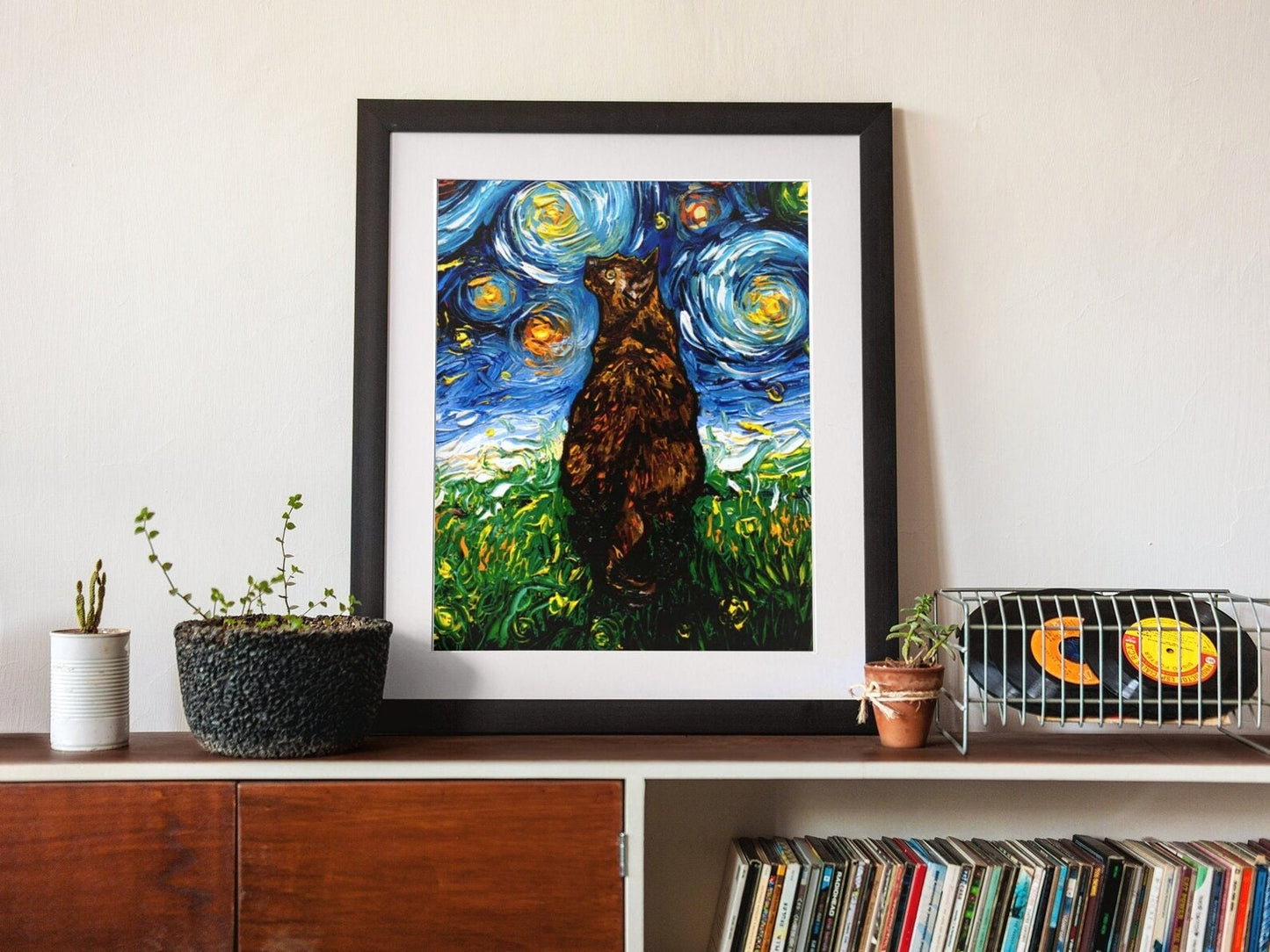 Tortoiseshell Cat Printable Wall Art Starry Night Digital Download Poster Home Decor PNG and JPG Files Print Your Own Tortie Cat Art