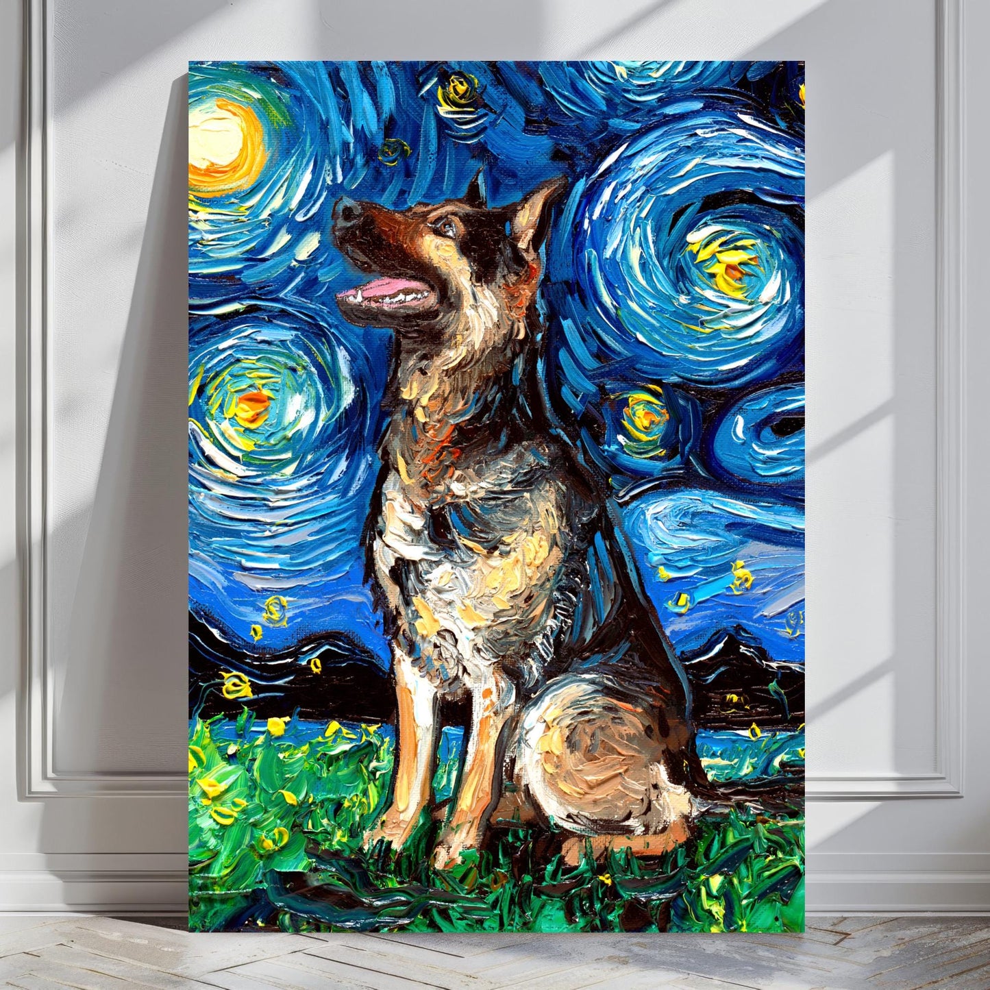German Shepherd Starry Night Dog Canvas Print Impressionist Wall Art Veterinarian Artwork Print Gallery Wall Art Dog Lover Gift Home Decor