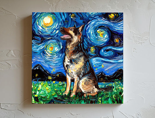 German Shepherd Starry Night Dog Canvas Print Impressionist Wall Art Veterinarian Artwork Print Gallery Wall Art Dog Lover Gift Home Decor
