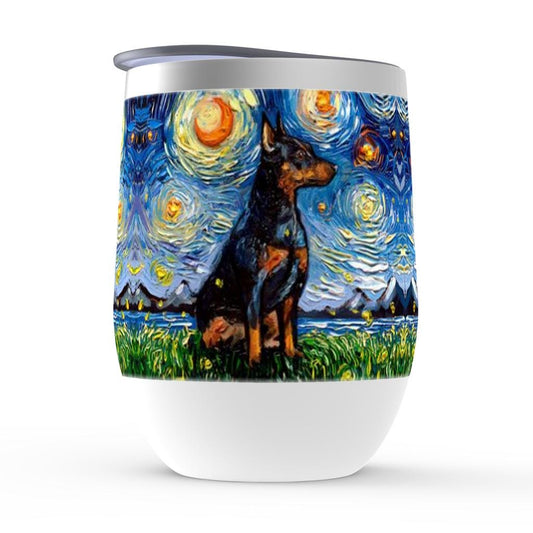 Miniature Pinscher Dog Wine Tumbler Stemless Wine Cup With Lid Unique Pet Barware Wine Glass Dog Lover Gift Idea Min Pin Dog Gift for Mom