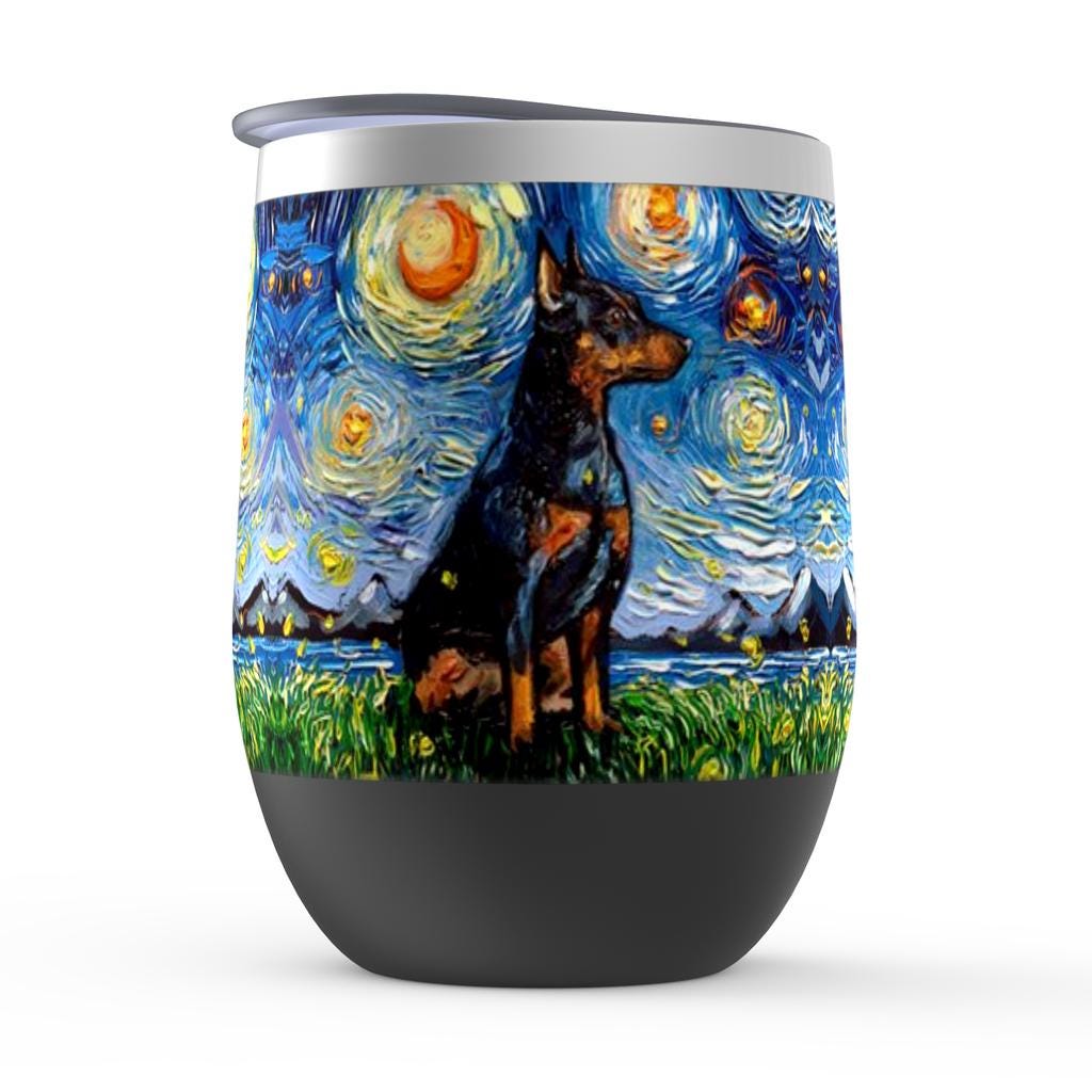 Miniature Pinscher Dog Wine Tumbler Stemless Wine Cup With Lid Unique Pet Barware Wine Glass Dog Lover Gift Idea Min Pin Dog Gift for Mom