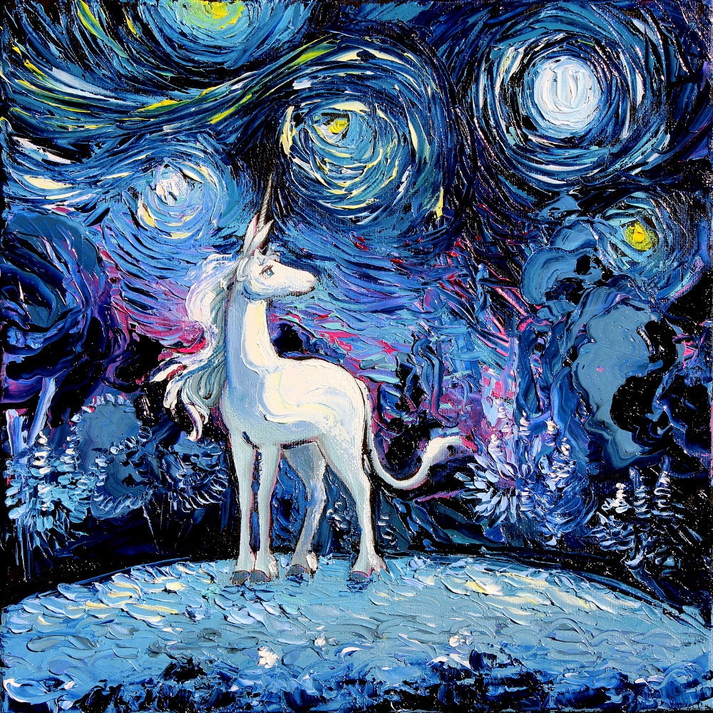 Unicorn Starry Night Painting Canvas Print | Fantasy Artwork | Unicorn Wall Art | Unicorn Lover Gift | Girls Room Decor | Gallery Wall Art