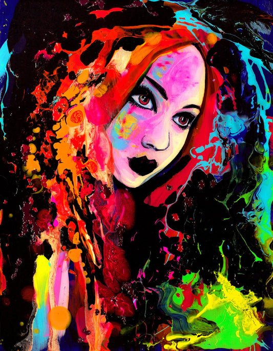 Abstract Female Portrait  Pop Surrealism Neon Contemporary Art print reproduction by Aja 9x12 18x24 choose size Electricity