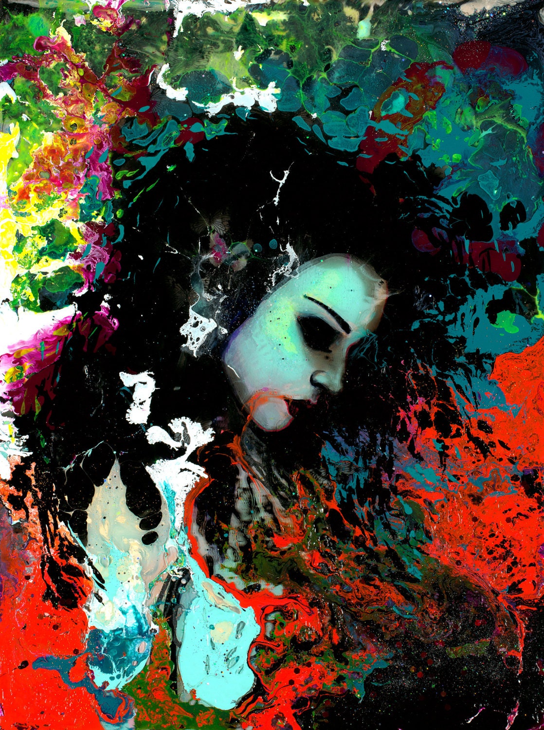 Abstract Female Portrait  Pop Surrealism Contemporary Art print reproduction by Aja 9x12 18x24 choose size Nymph