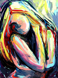 Figure painting abstract nude oil on canvas by Aja huge 36x48 inches Crush