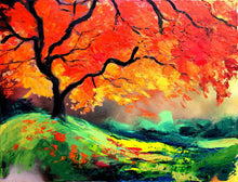 Load image into Gallery viewer, Impasto Tree - Landscape painting - palette knife oil on canvas impressionism by Aja Autumn&#39;s Fire 30x40 inches

