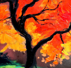 Impasto Tree - Landscape painting - palette knife oil on canvas impressionism by Aja Autumn's Fire 30x40 inches